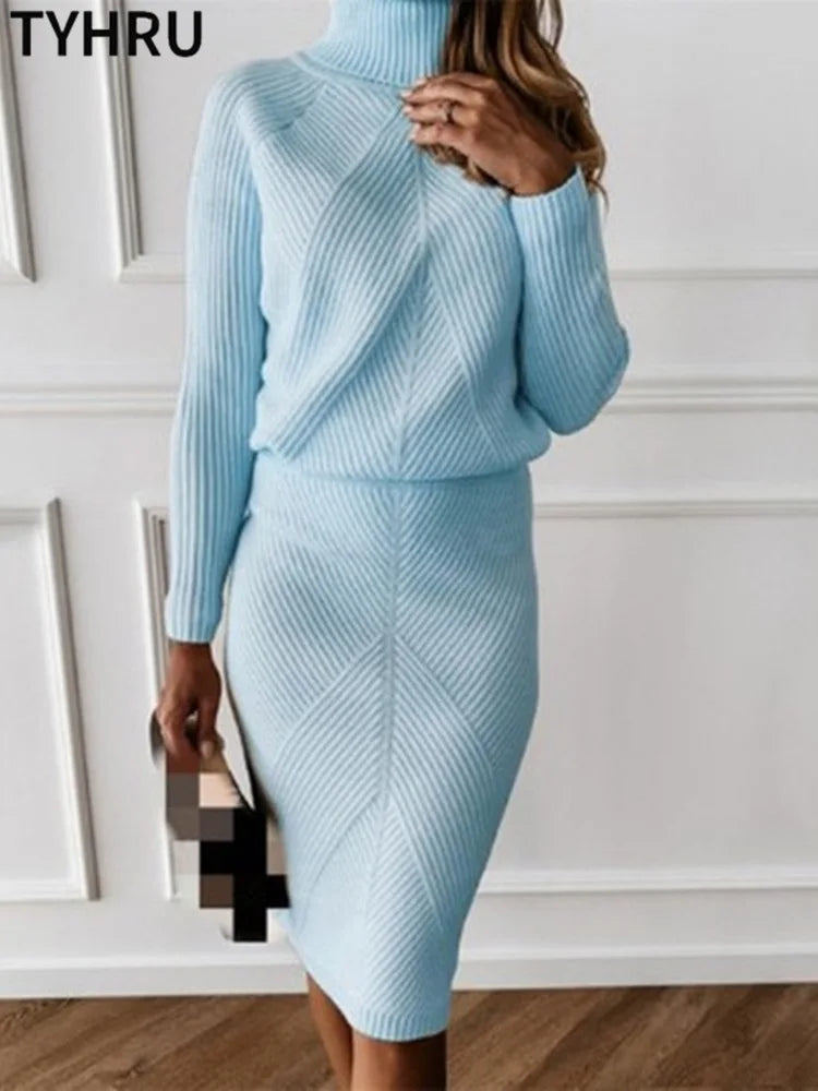 TYHUR Women's Turtleneck Sweater & Slim Skirt Two-Piece Set