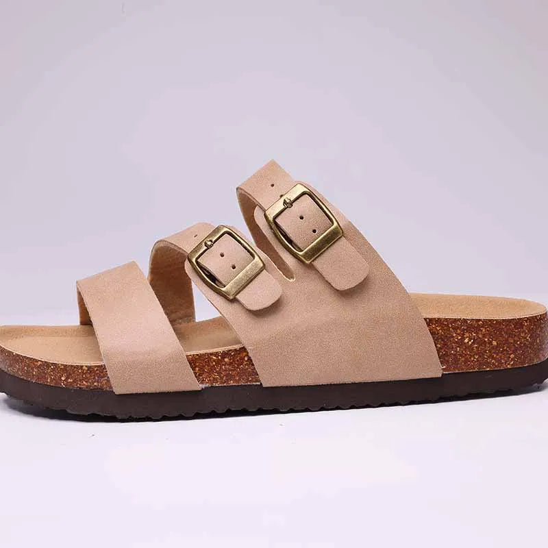 Women's Classic Suede Slippers with Double Buckle