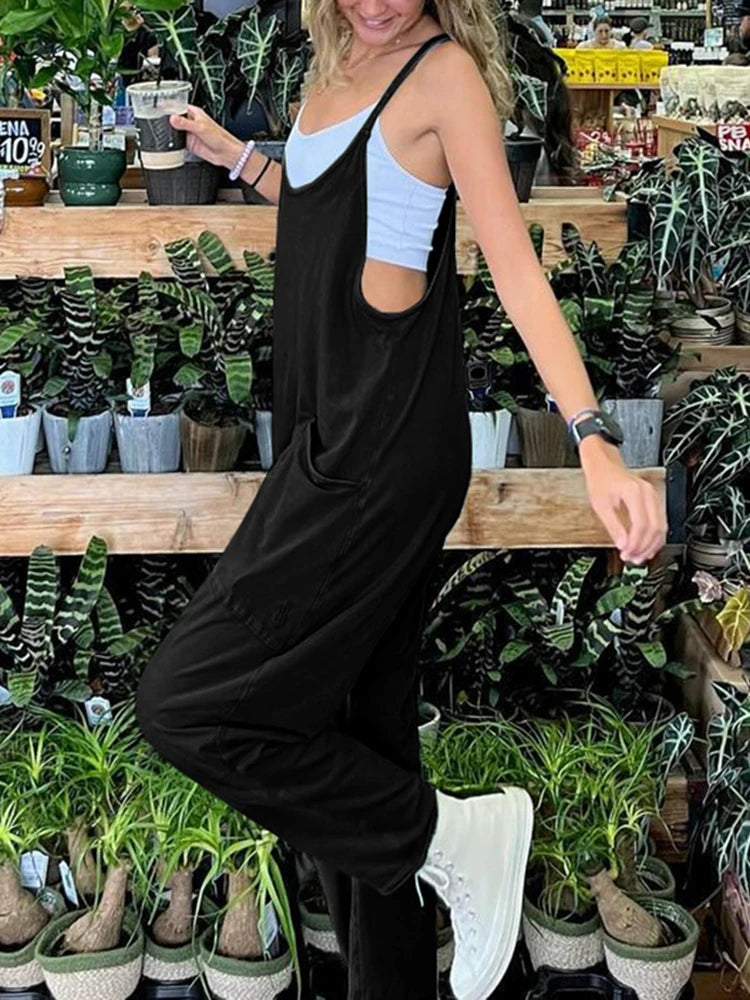 Women's Casual Baggy Jumpsuits with Pockets & Straps
