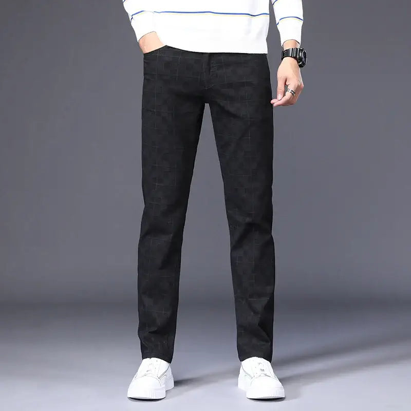 Men's Slim Fit Classic Pants - Stretch Cotton Checkered Trousers