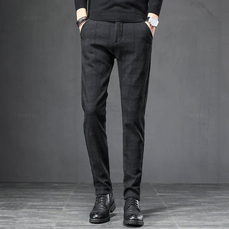 Men's Slim Fit Plaid Stretch Trousers