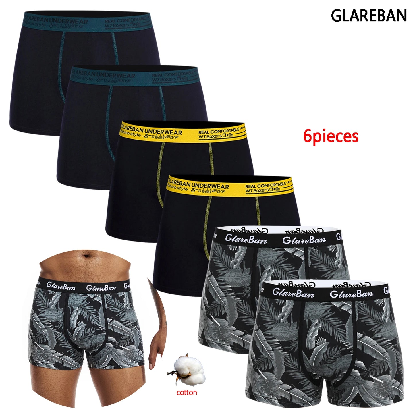 6-Pack Cotton Boxer Briefs for Men – Comfortable & Breathable Underwear Set