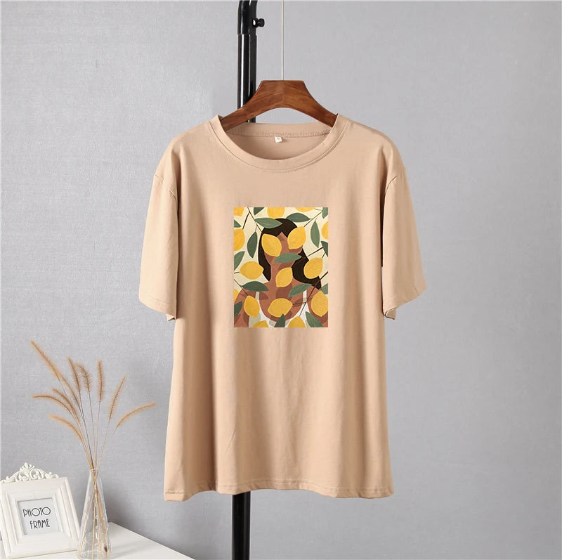 Lemon Print Graphic T-Shirt for Women – Summer Cotton Tee by Hirsionsan