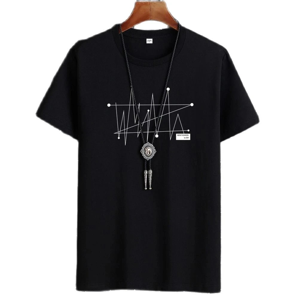 Men's Patterned T-Shirt - Loose Fit, 100% Cotton
