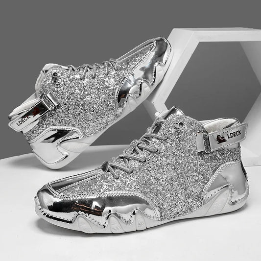 Men's Glossy High-Top Sneakers – Stylish & Durable Men's Shoes