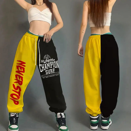 High Waist Women's Cotton Sweatpants with Letter Print