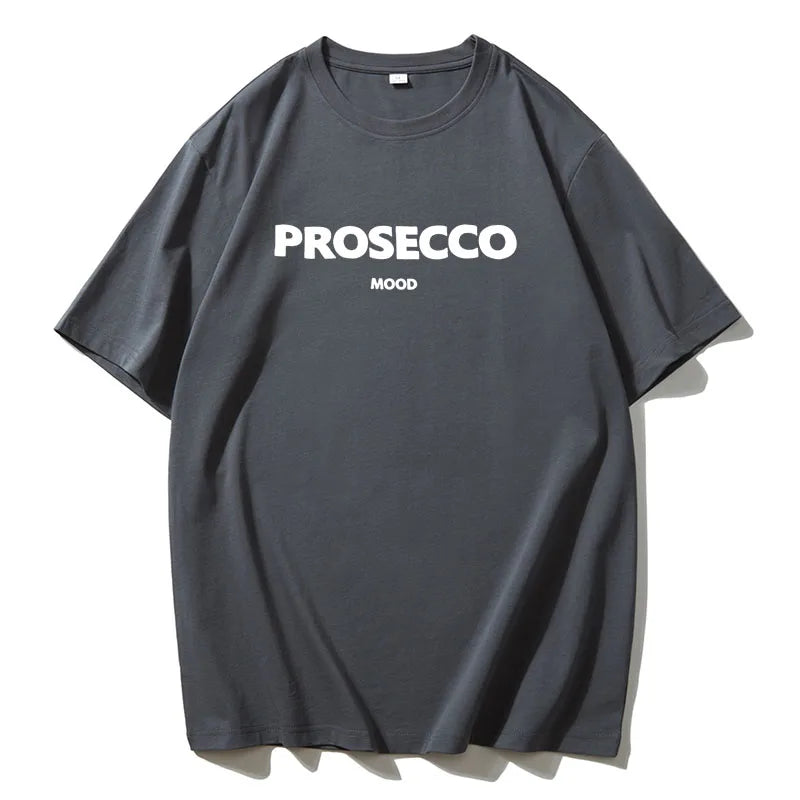 Cotton "Prosecco Mood" Print T-Shirt for Women - Casual Loose Fit Tee by Hirsionsan
