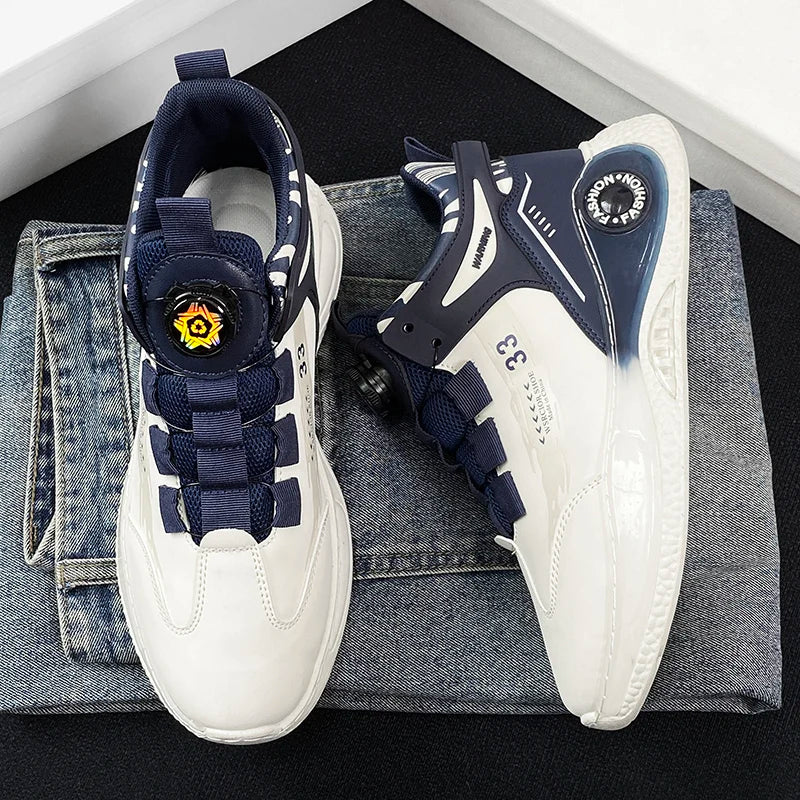 Men's Durable Sneakers with Rotating Tightening Disc – Non-Slip Lace-Up Athletic Shoes