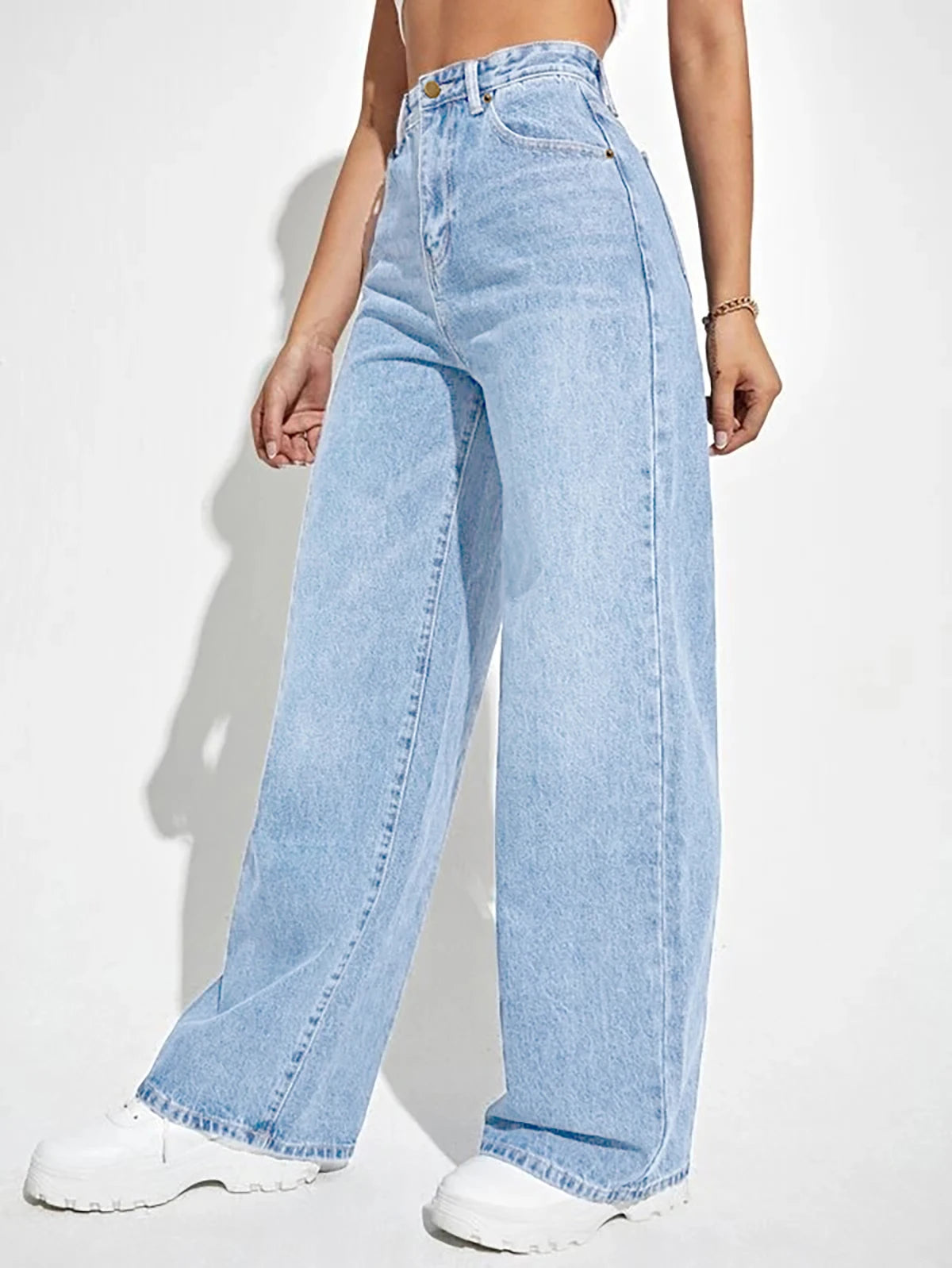 Women's High-Waist Loose Fit Denim Wide Leg Pants