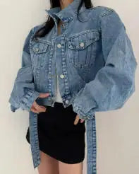 Women's Casual Long Sleeve Cropped Denim Jacket