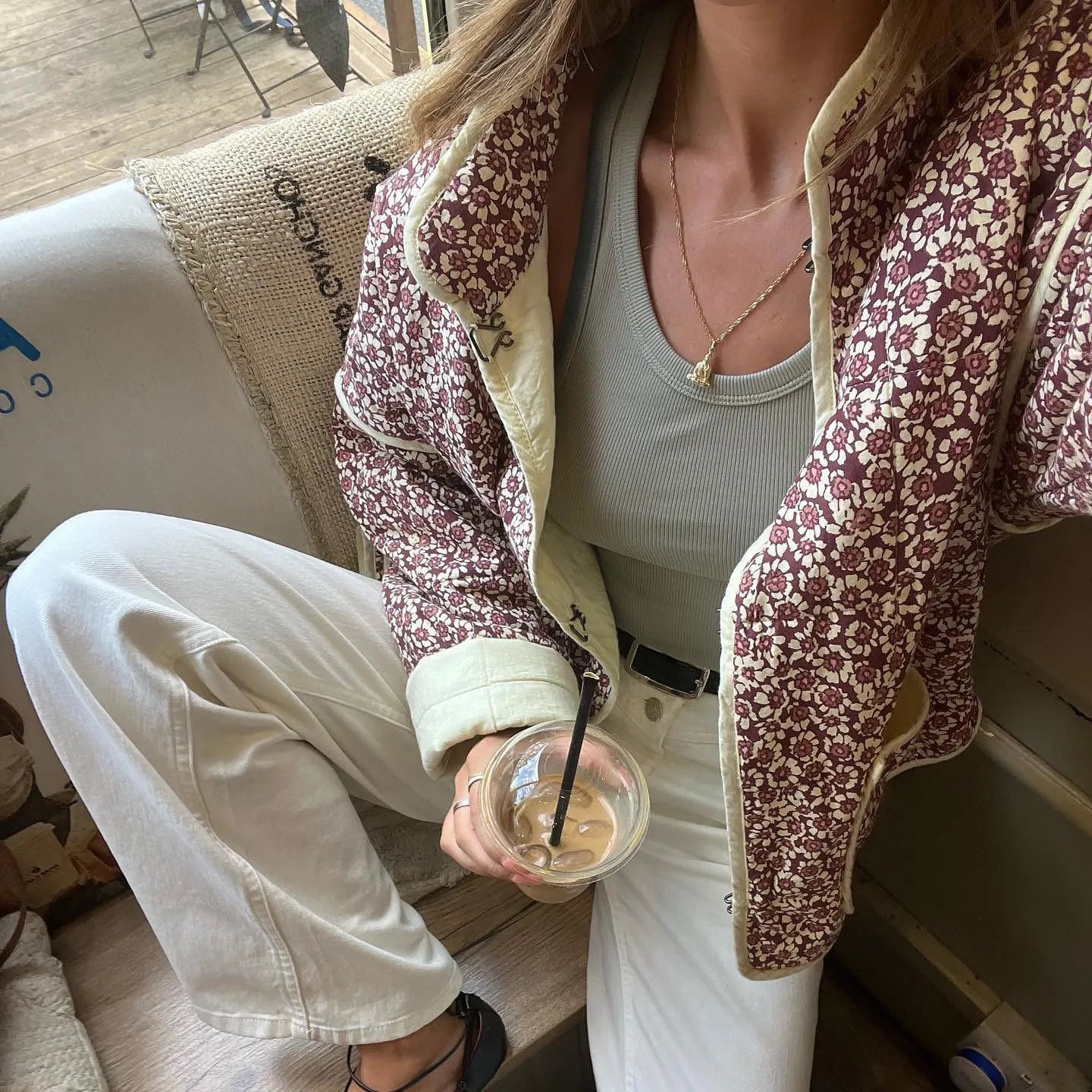 Women's Floral Print Lightweight Padded Quilted Cardigan Jacket