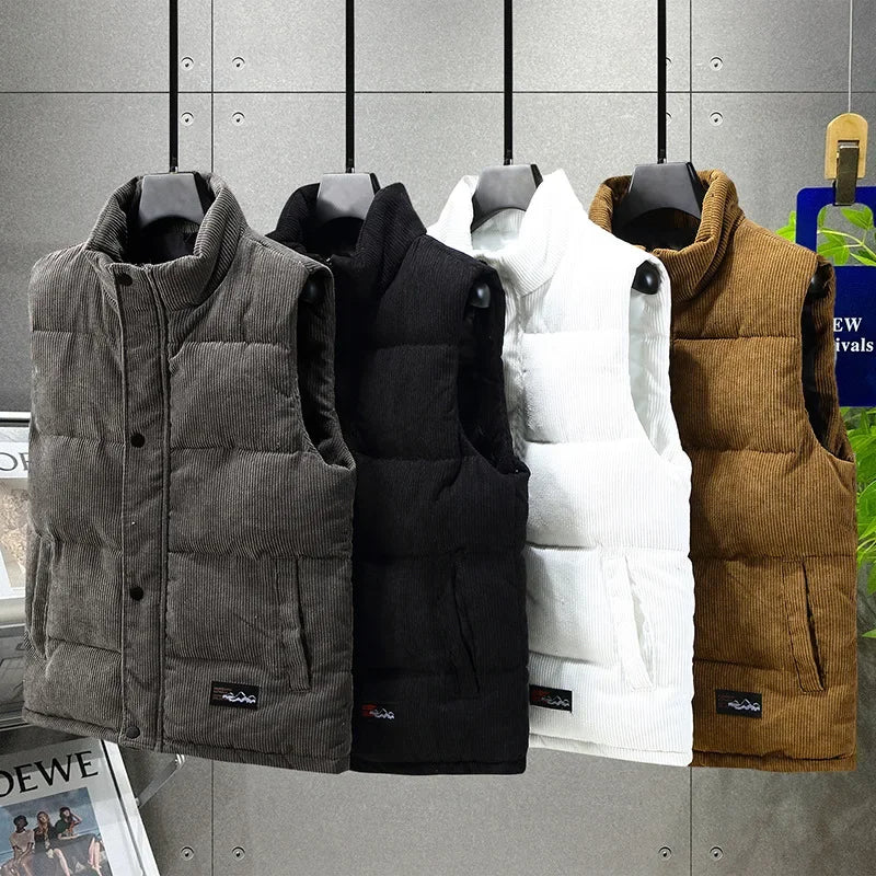 Men's Padded Corduroy Vest Jacket - Thick & Sleeveless