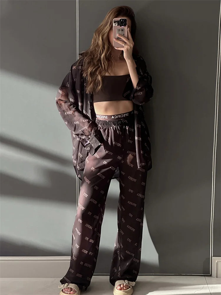 Women's 2-Piece Casual Shirt and Trousers Set - Transparent & Stylish Women's Outfit