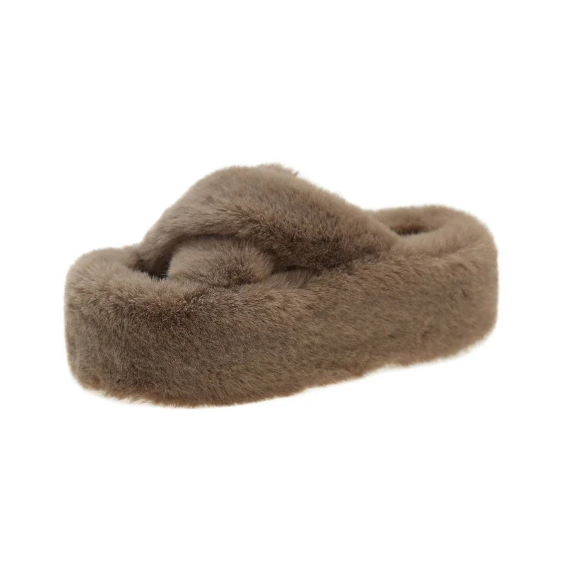Women's Faux Fur Slippers - Luxury Fluffy Plush Indoor Slippers