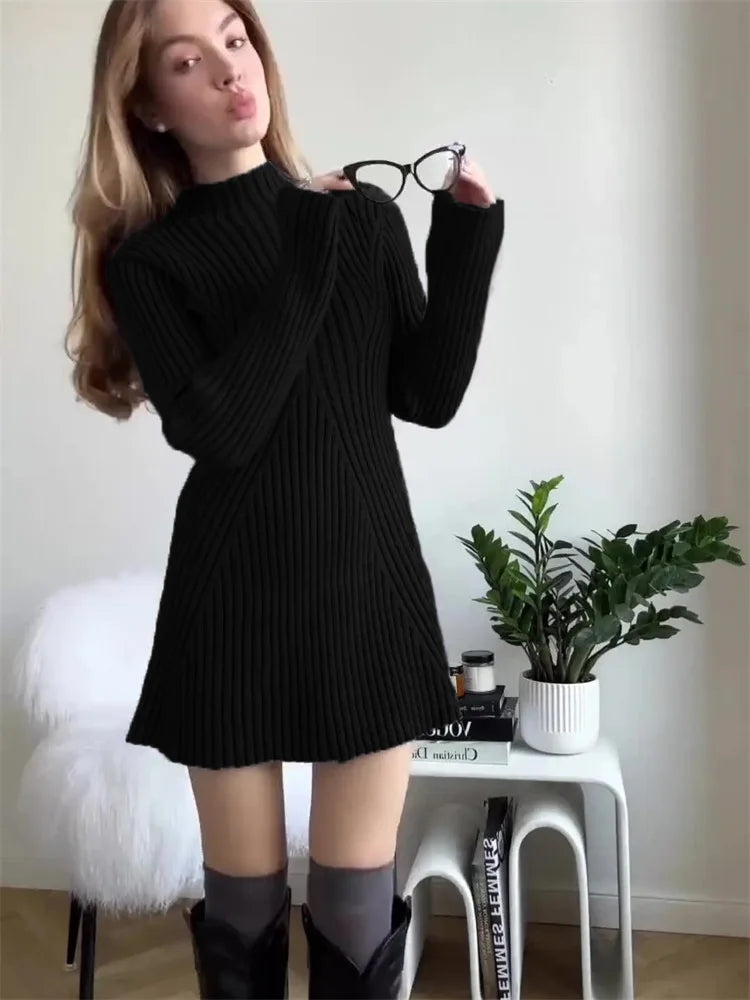 Women's Ribbed Knit Long Sleeve Slim Fit Sweater Dress