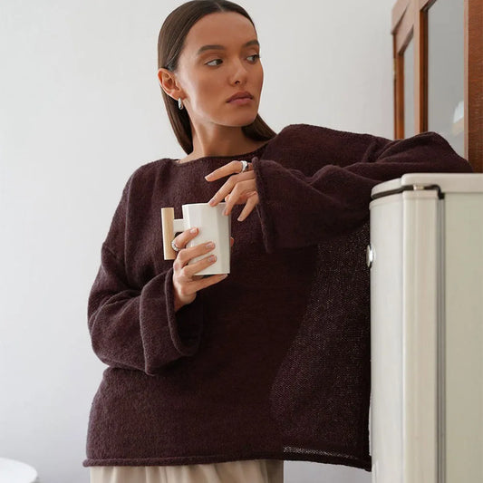 Women's See-Through Hollow Knit Sweater - Stylish & Breathable Knitwear