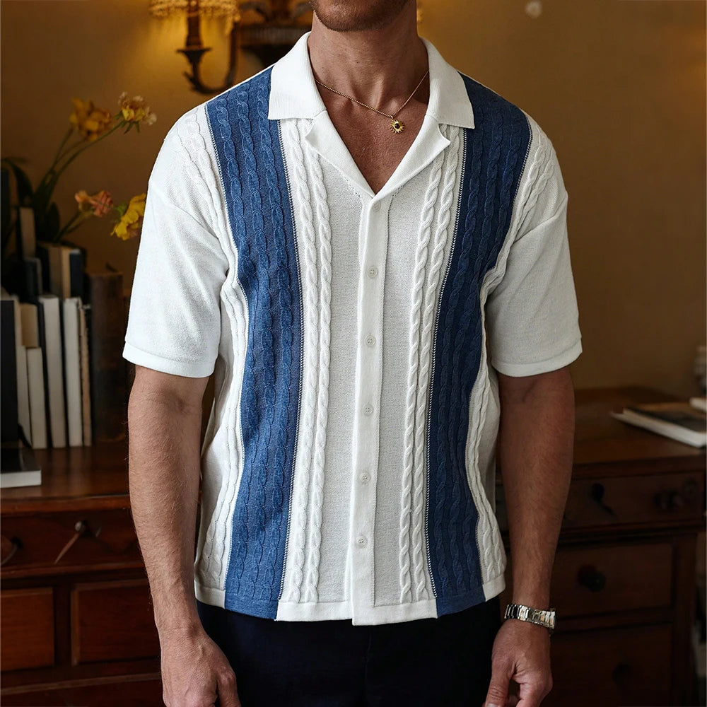 Men's Knit Lapel Polo Shirt – Stylish Striped Design, Light Luxury & Breathable Fabric