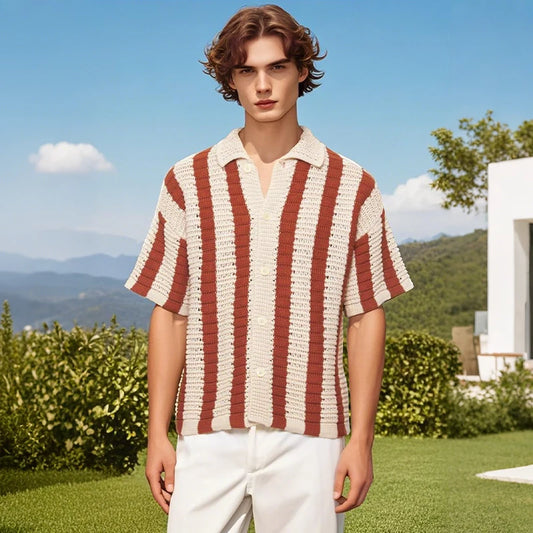 Men's Knitted Casual Sweater Shirt – Loose Fit, Breathable & Comfortable