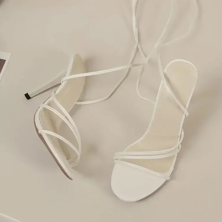 Women's High Heel Sandals with Round Toe, Cross Straps & Stylish Strap Design