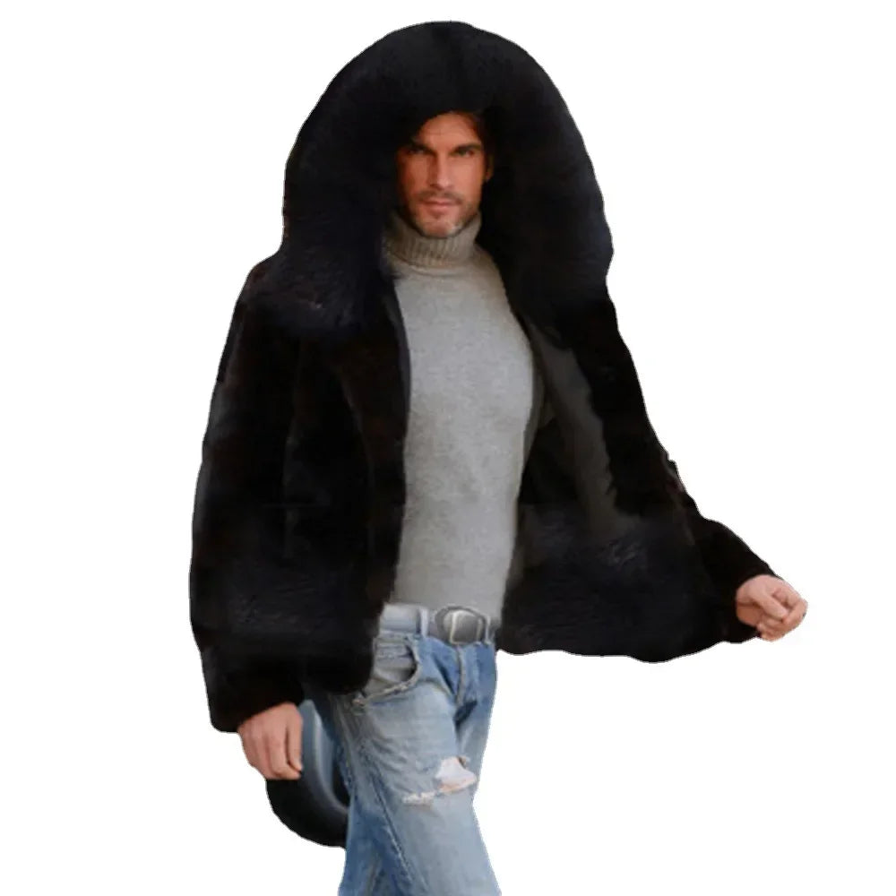 Men's Warm Hooded Faux Fur Jacket