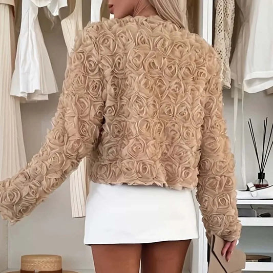 Women's Elegant Rose Flower Long Sleeve Jacket