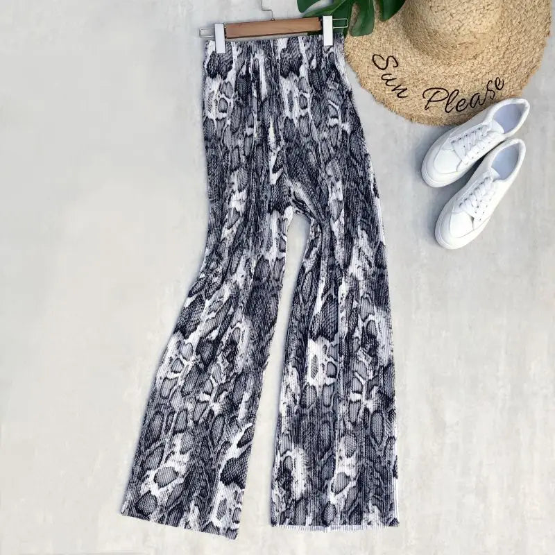 REALEFT Vintage High-Waist Printed Long Pants - Loose Wide Leg Fit- Loose Wide Leg Fit