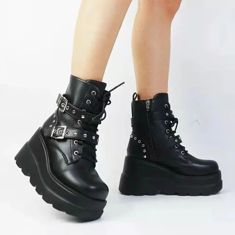 Women's Faux Leather Ankle Boots with Round Toe & Lace-Up Design