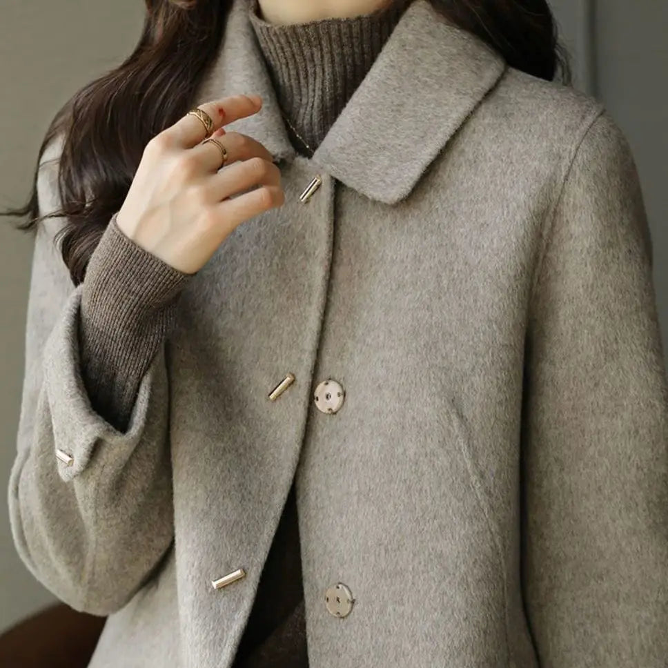 Women's Thickened Mid-Length Woolen Coat - Korean Style Wool Blend Outerwear