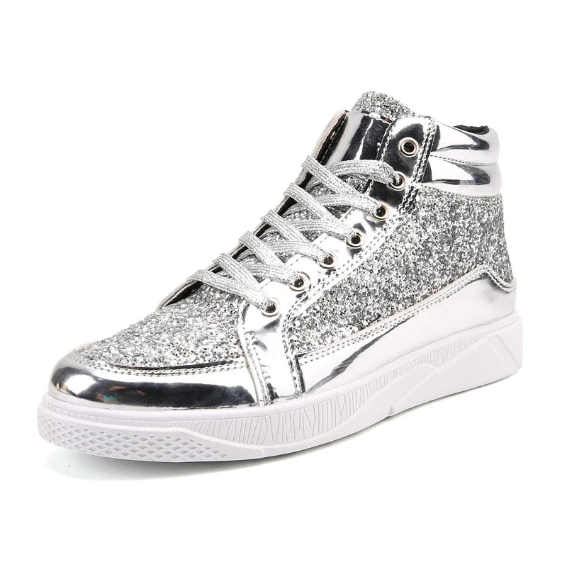 Men's High Top Sneakers - Gold, Silver & Black Color Options