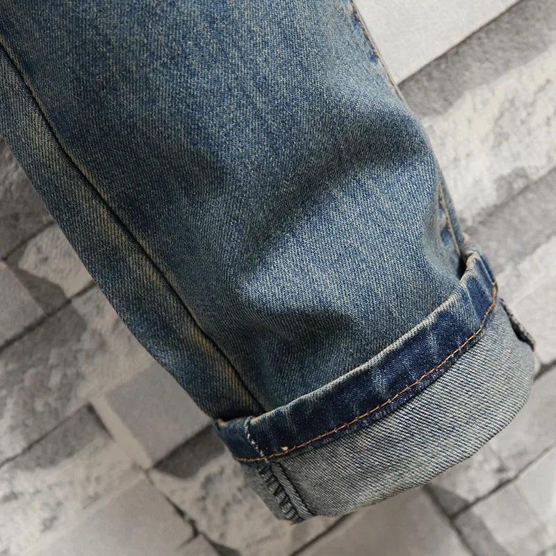 Men's Distressed Ripped Slim Fit Stretch Straight Denim Jeans