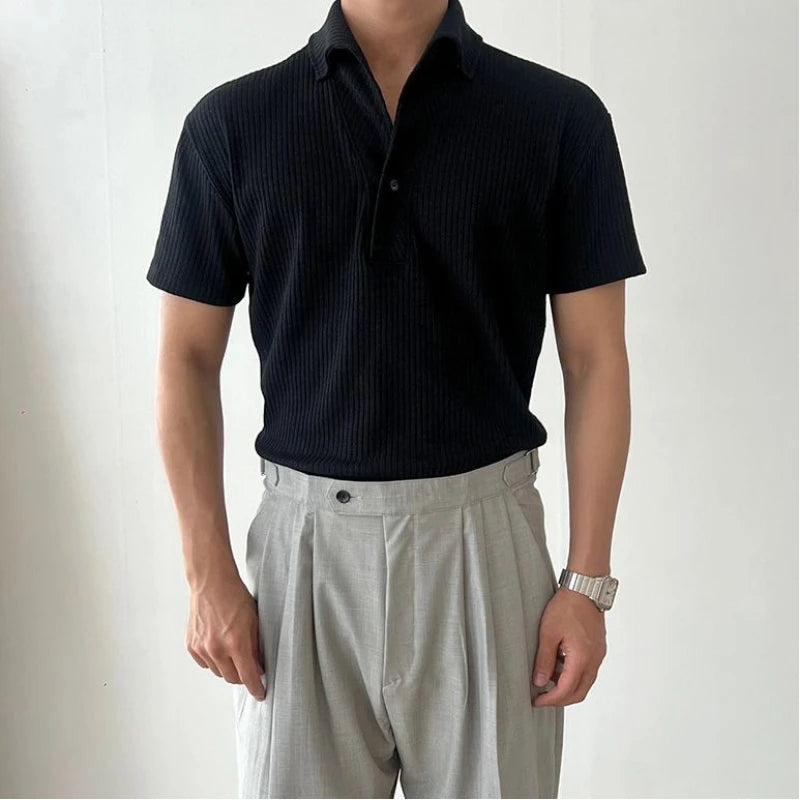 Men's Breathable Polo T-Shirt with Vertical Thread Design
