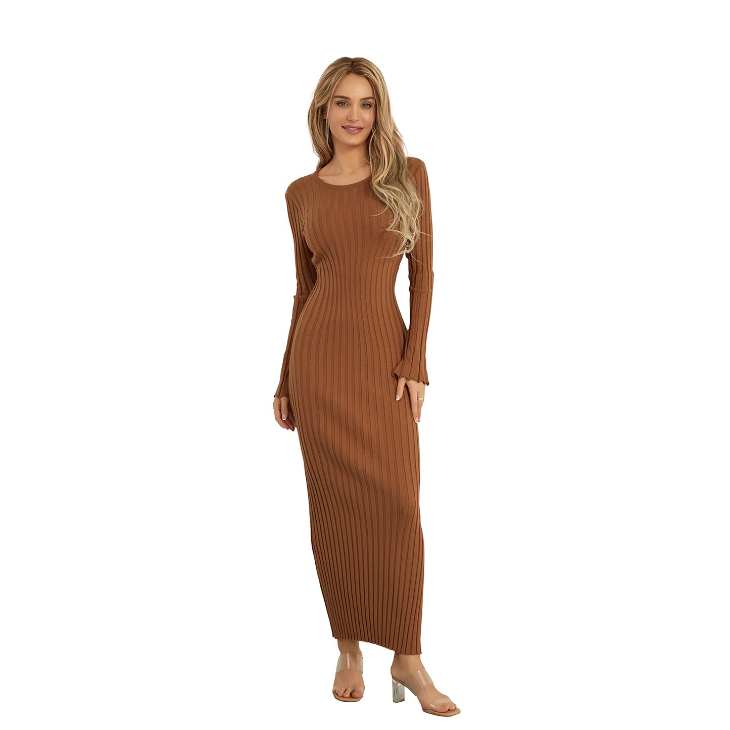 Elegant Women’s Knit Long Sleeve Bodycon Dress – Stylish & Comfortable Long Sleeve Midi Dress for Women