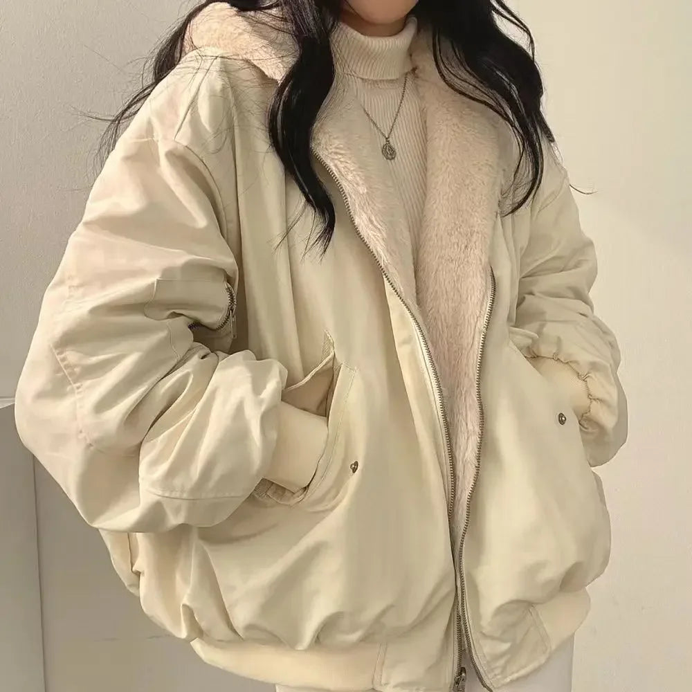 Women's Plus Size Thick Parka Jacket – Casual Oversized Zip-Up Hooded Double-Sided