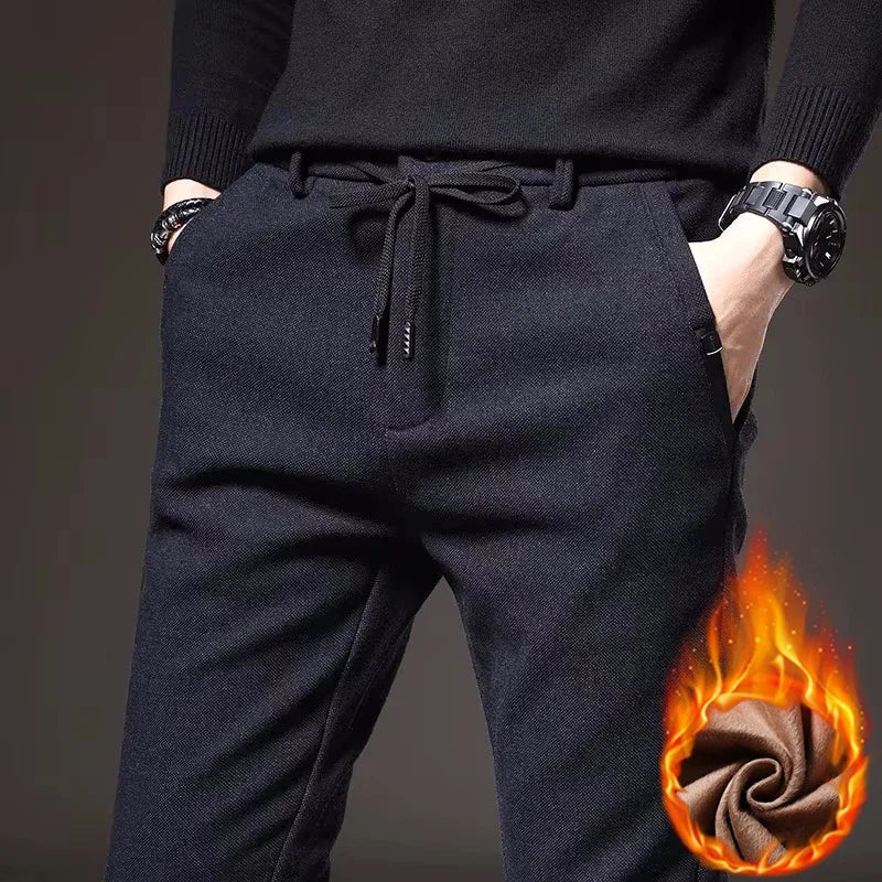 Men's Cotton Fleece Trousers with Drawstring and Elastic Waistband