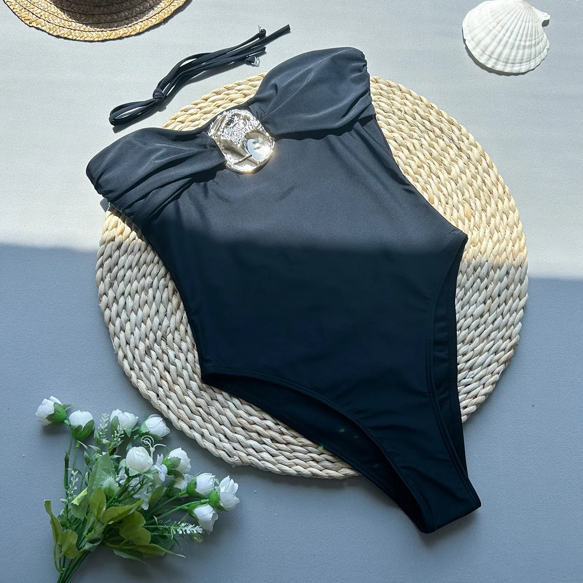 Women's One-Piece Swimsuit - Bandeau Monokini with High Waist Design