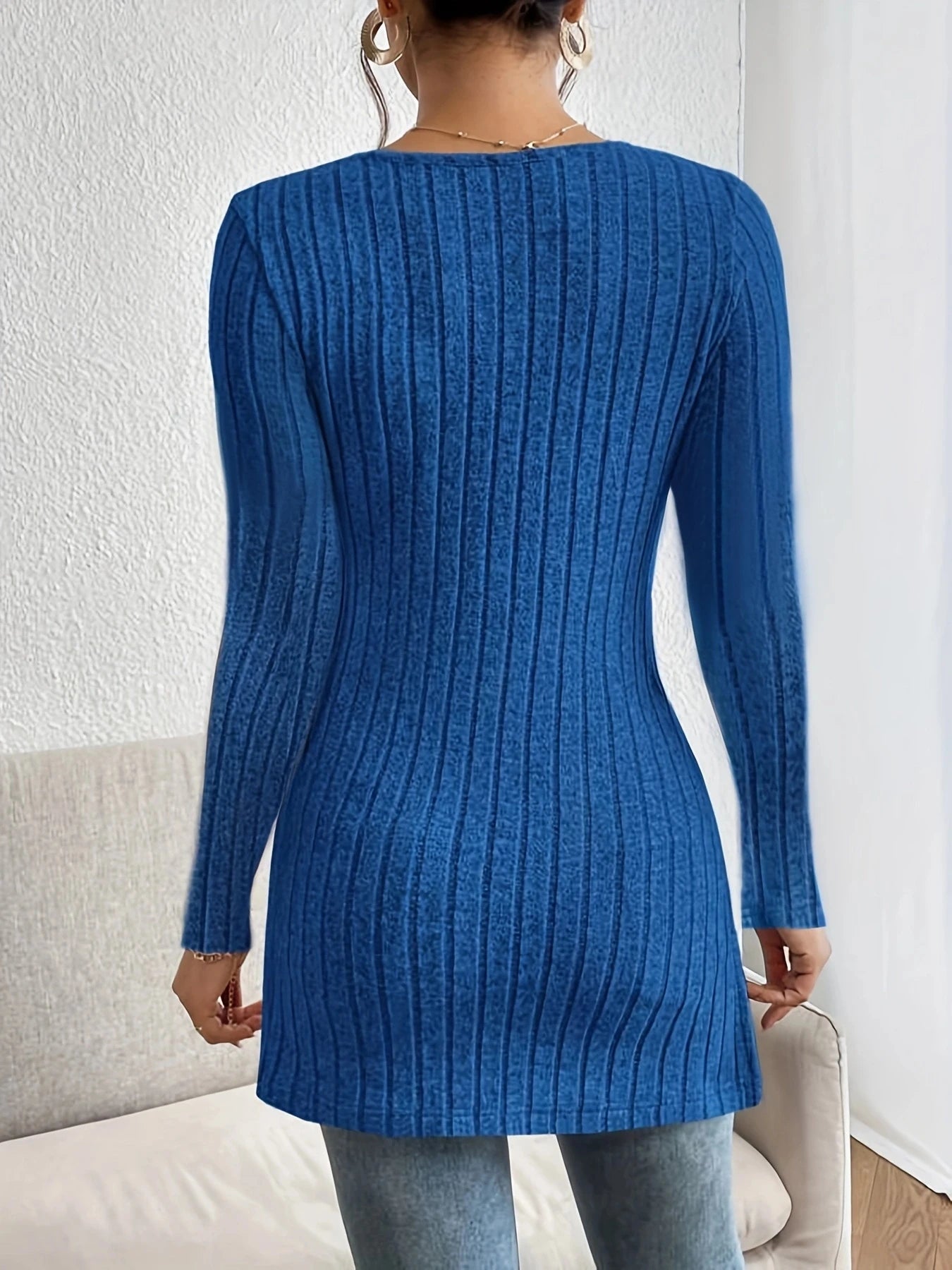 Women's Stretchy V-Neck Zipper Sweater