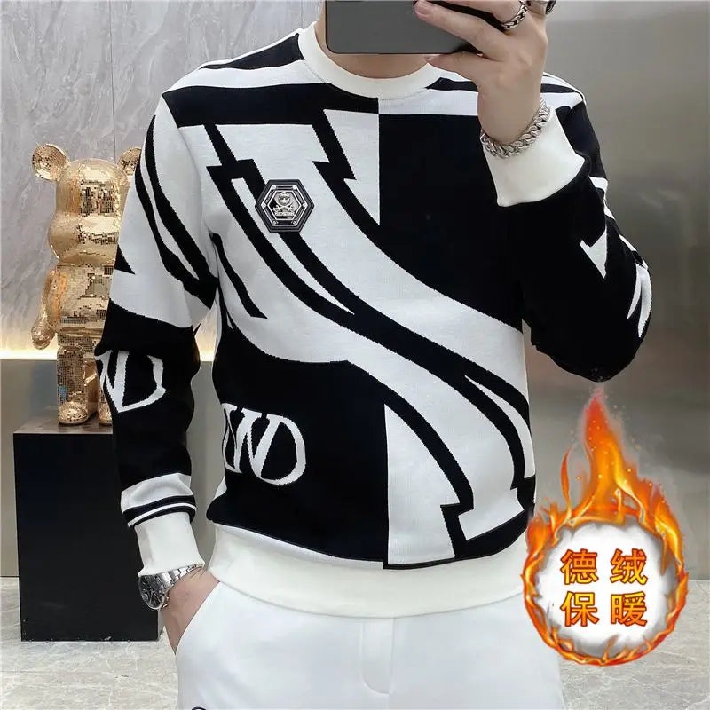 Men's Contrast Long Sleeve Sweatshirt with Stripe Print