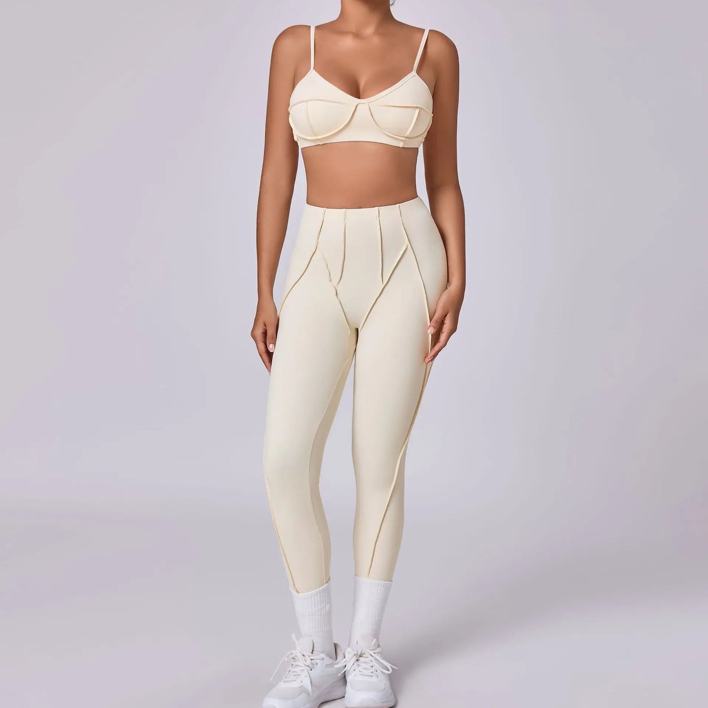 Women's Seamless 2-Piece Yoga Set - High-Waist Leggings and Bra for Fitness & Activewear