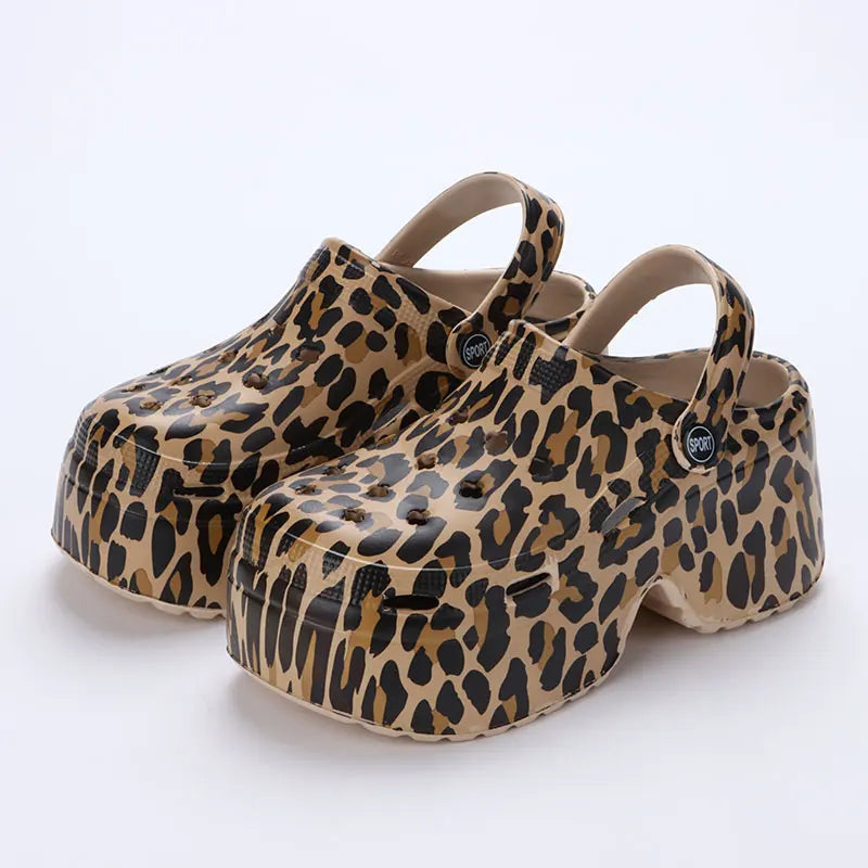 Leopard Print Chunky Platform for Women – Closed Toe Sandals with Thick Sole
