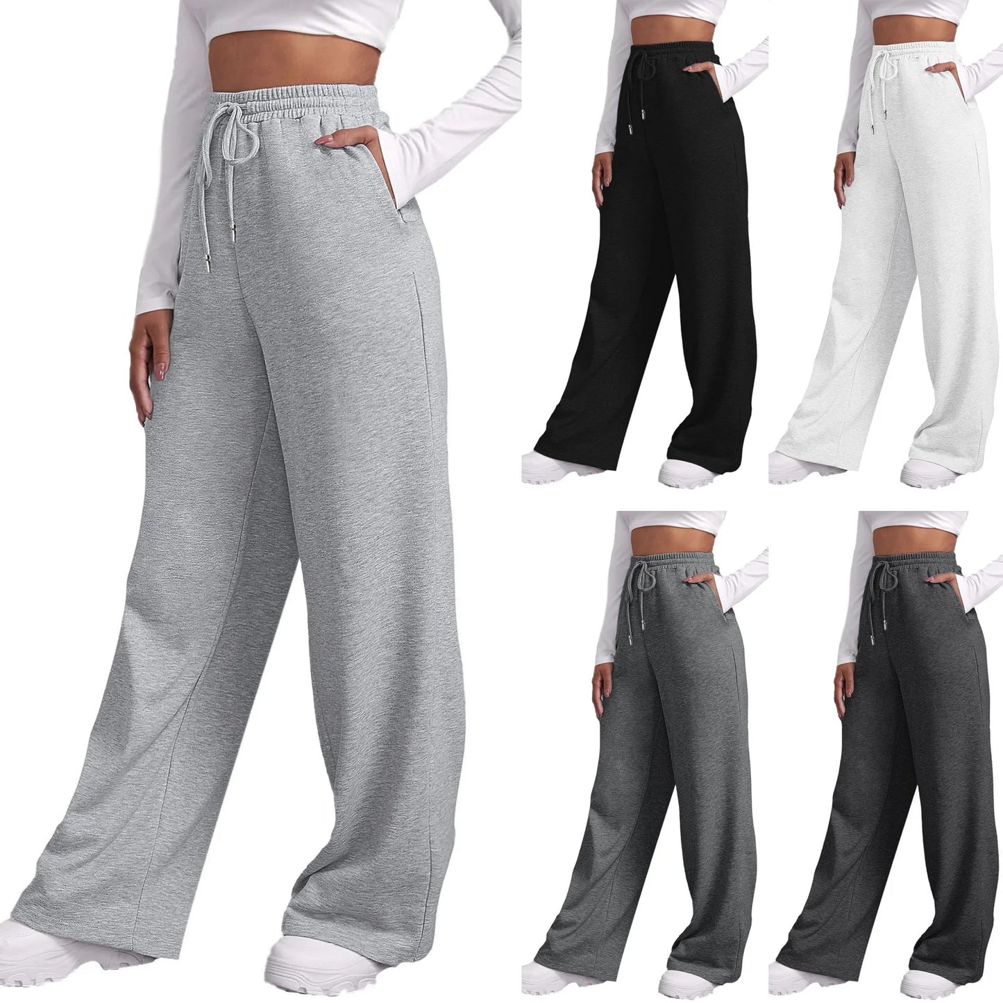 Women's Fleece-Lined Wide Leg Sweatpants/Joggers - Various Colors
