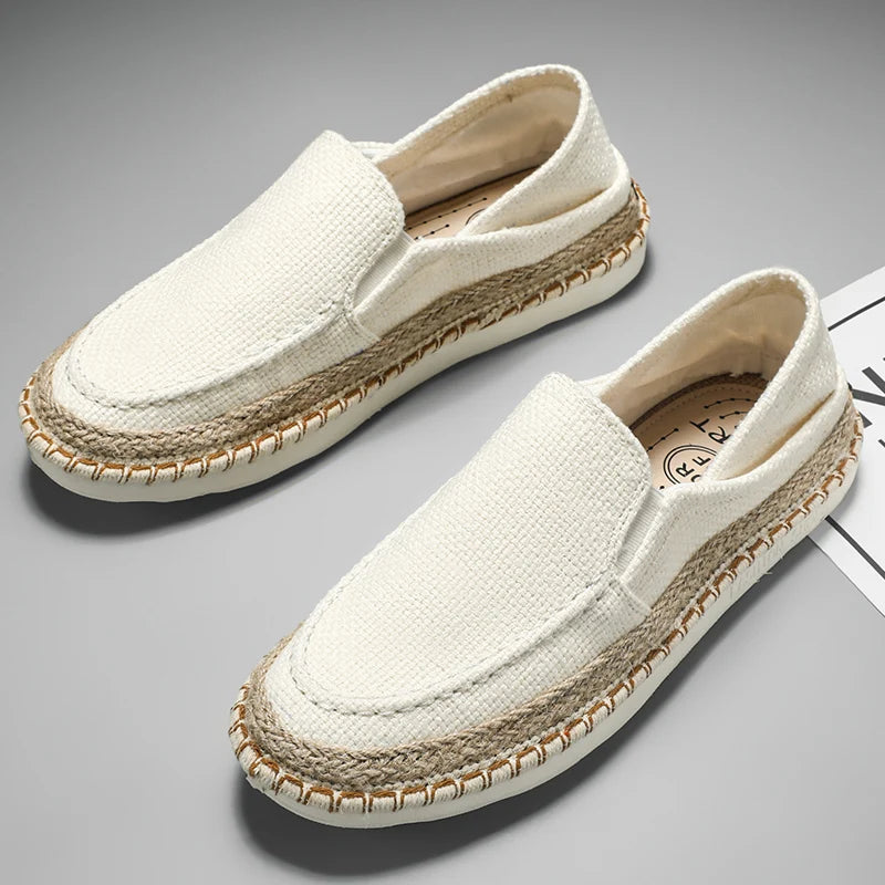 Comfortable Men's Slip-On Flats - Breathable Canvas Linen Loafers for Men