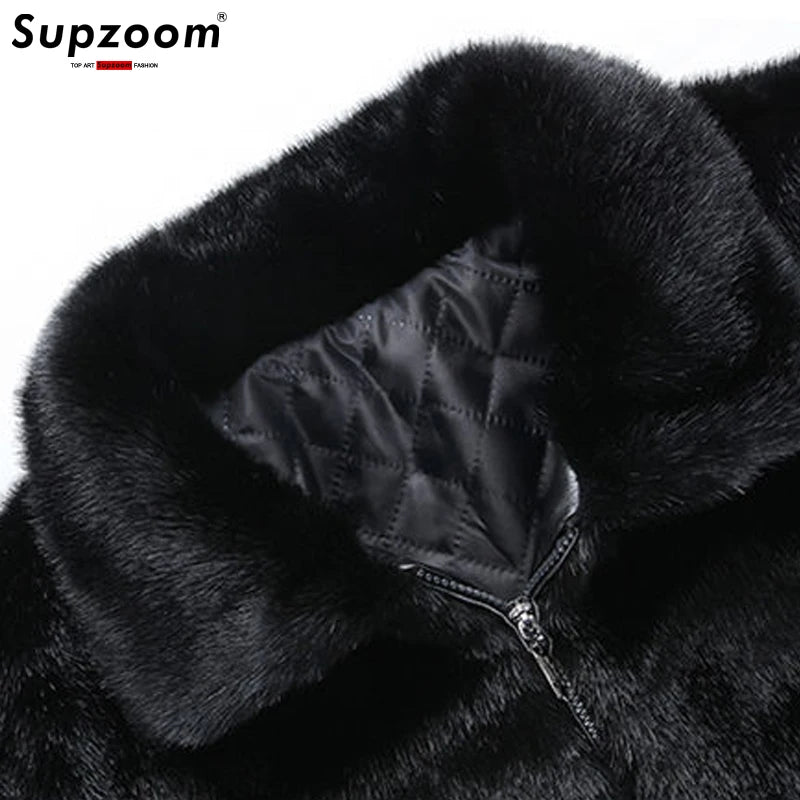 Supzoom Men's Hooded Jacket with Faux Fur and Zipper
