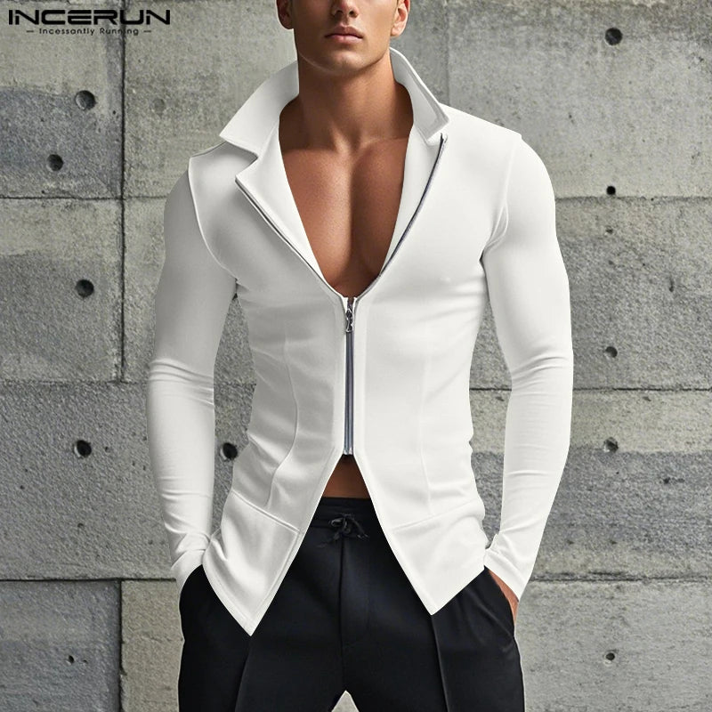 INCERUN Men's Slim Fit Zipper Stand Collar Sweater