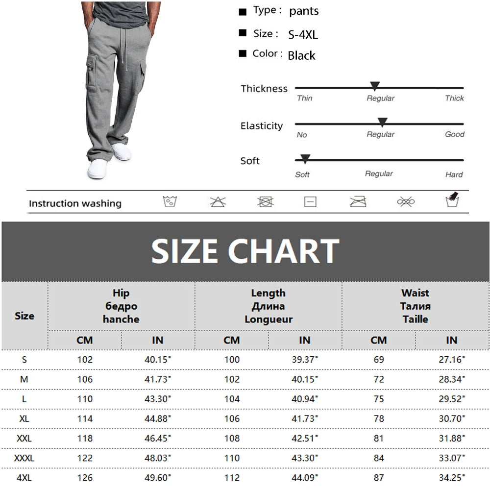 Men's Oversized Straight Fit Sweatpants with Drawstring & Multiple Pockets