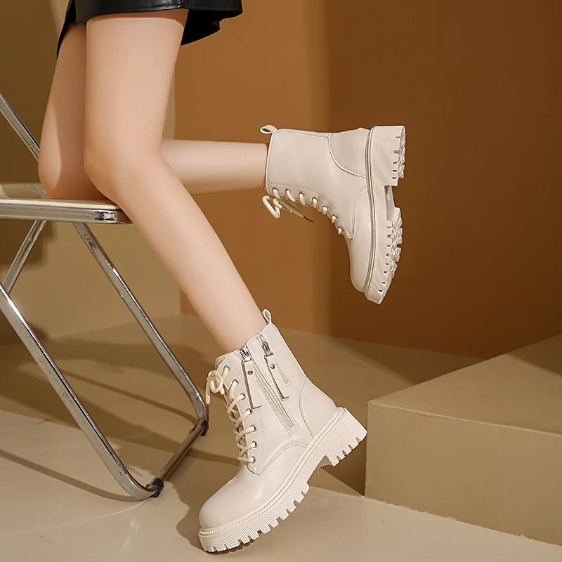 Women's Elegant Lace-Up Side Zipper Boots