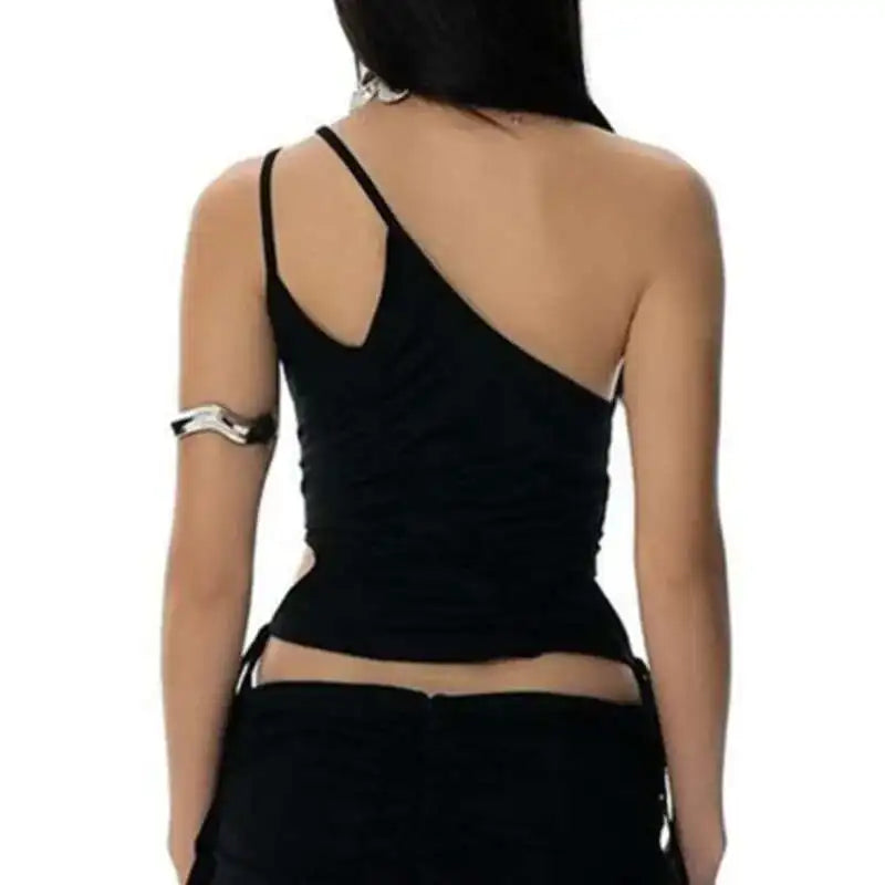 Women's Slanted Shoulder Hollow Out Backless Short Tank Top