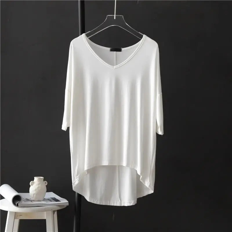 Women's V-Neck Asymmetrical Loose-Fit Casual Blouse