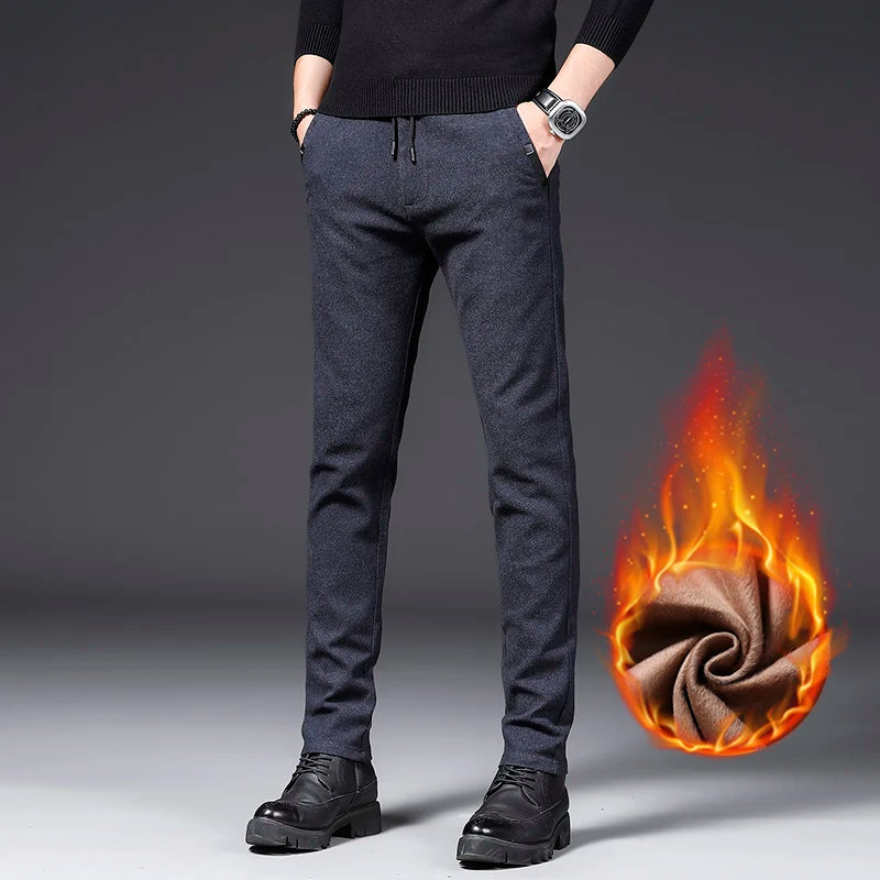 Men's Cotton Fleece Trousers with Drawstring and Elastic Waistband