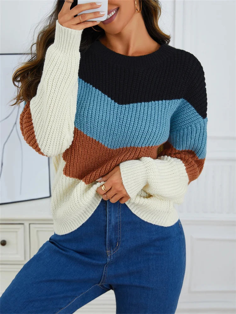 Women's Long Sleeve Striped Knit Sweater