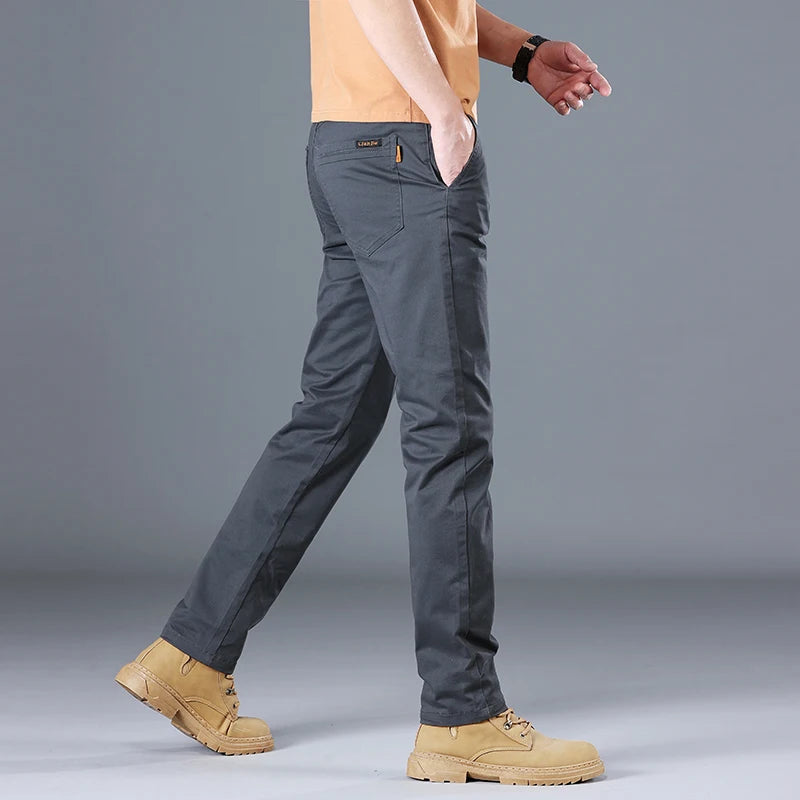 Men's Classic Slim Straight Trousers - Pure Cotton Stretch Pants